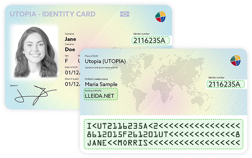 Verificació automàtica de documents oficials com DNI i passaports Il·lustració d'un document d'identitat escanejat per a verificació digital