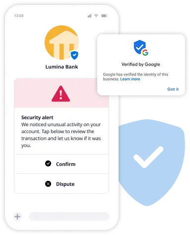 RCS message showing verified brand badge and authenticated sender profile